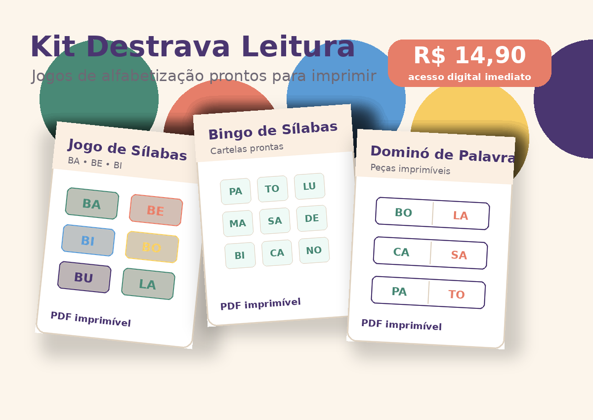 Mockup ilustrativo do Kit Destrava Leitura