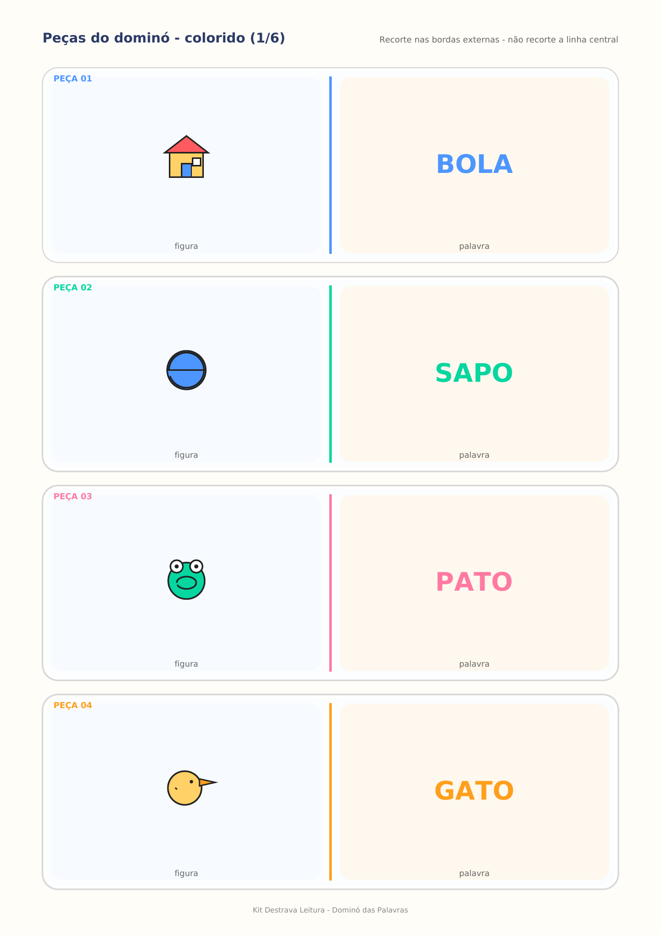 Peças coloridas do Dominó das Palavras