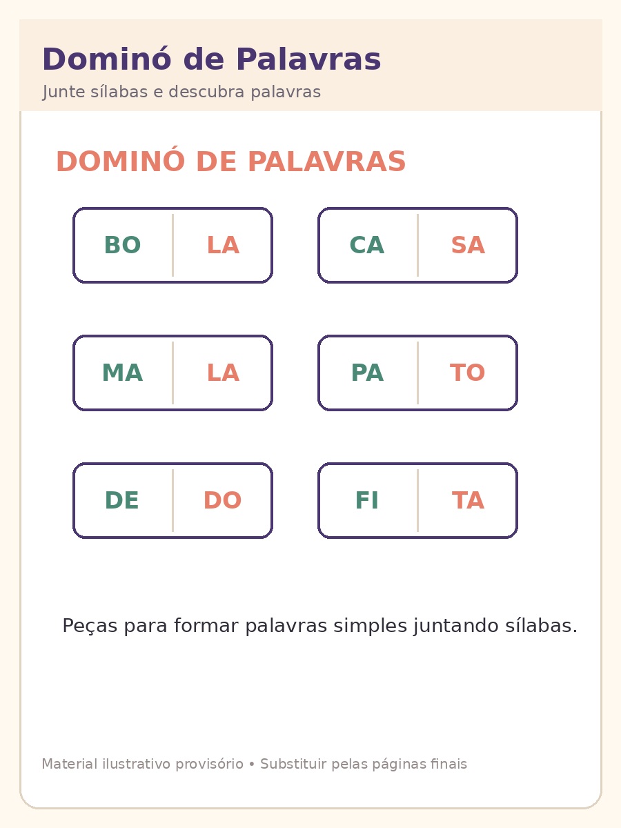 Prévia ilustrativa de dominó de palavras