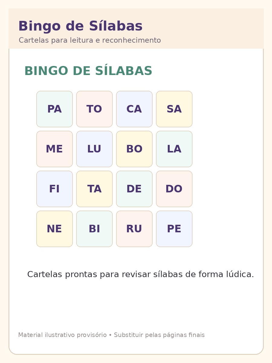 Prévia ilustrativa de cartela de bingo